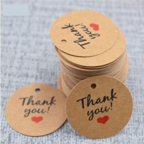 100pcs 3.5cm Thank you Handmade Kraft paper round hangtag Hand made labels DIY Wedding Party Decorative articles