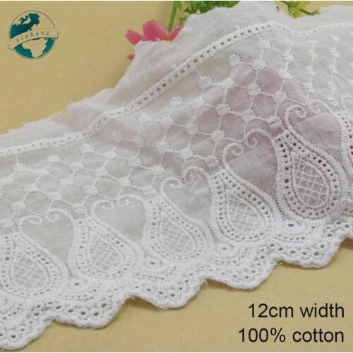 10yards 12cm white 100% cotton embroidery lace dolls lace ribbon fabric guipure diy trims wedding lace sewing Accessories#3832
