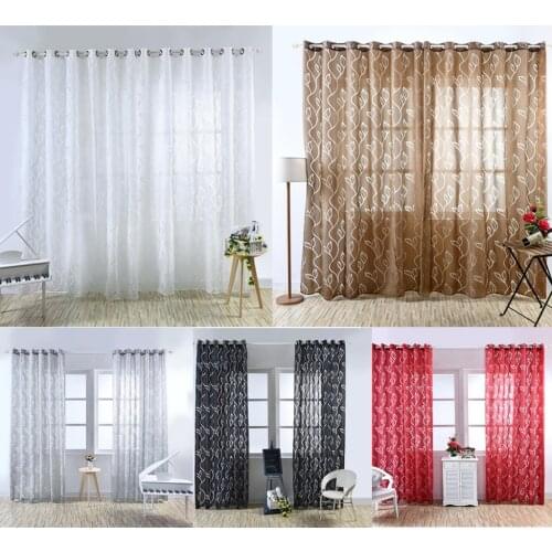 Fashion Eyelet Oriental Tulle Voile Sheer Window Curtains Drapes Divider for Home Cafe Living Room Decor