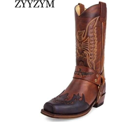 ZYYZYM Men Boots Leather Autumn Winter Mid-calf Handmade Retro Leisure Shoes Brithsh Boots for Men Zapatos De Hombre