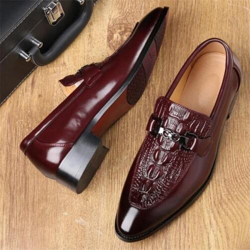 Movechain Men Crocodile Grain Leather Dress Business Office Slip-on Shoes Mens Wedding Party Loafers Mens Casual Buckle Flats