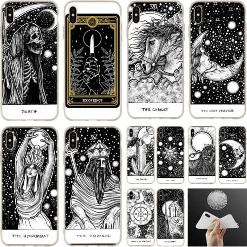 Soft silicone Case For iPhone 12 11 Pro 7 8 6 6s Plus XR XS Max cover Mini 5 5S SE 2020 Funda Etui black and white tarot
