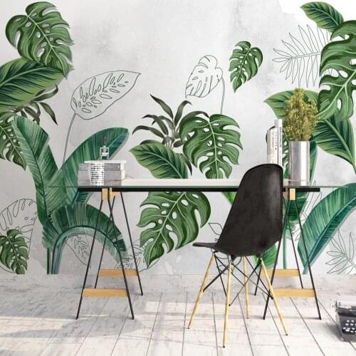 Milofi custom mural wallpaper Nordic minimalist hand-painted fresh tropical plants background wall decoration mural wallpaper
