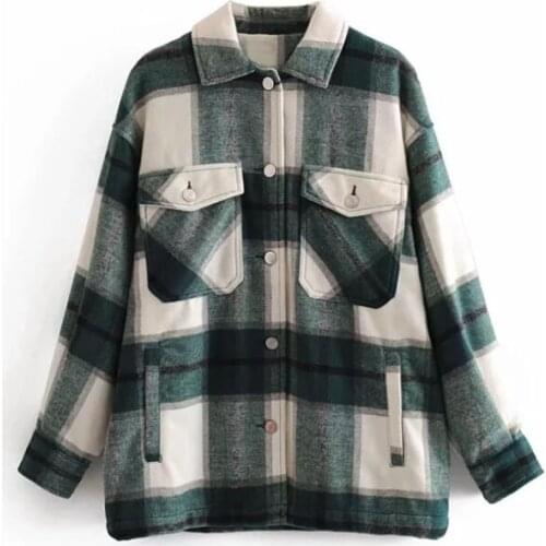 Oversize Women Vintage Stylish Oversized Plaid Jacket Coat Fashion Lapel Collar Long Sleeve Pockets Loose Outerwear Chic Tops