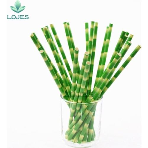 New Bamboo Paper Straws for Kids Birthday Wedding Decoration Party Straws Creative Paper Drinking Straws Green 25pcs/lot