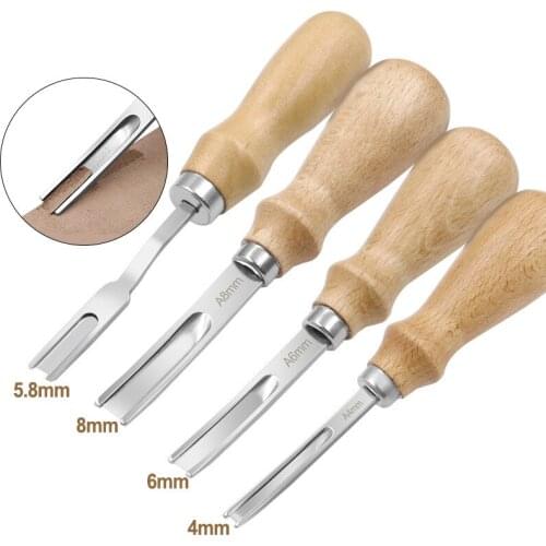 Practical DIY Leather Craft Edge Beveler Skiving Beveling Knife Cutting Hand Craft Tool with Wood Handle A4mm A6mm A8mm