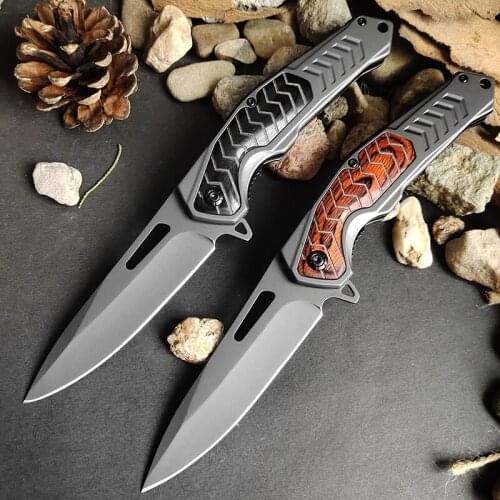 Sharp Grey Titanium Blade Knifes Non-Skid Wooden Handle Folding Outdoor Self-Defense Fighting Knifes Camping Hunting EDC KNIFES