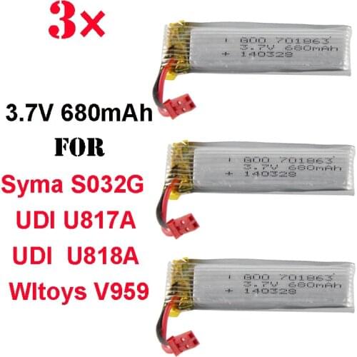 3 x Upgrade 3.7V 680mAh battery for Syma S032G Helicopter UDI U817A U818A Wltoys V959 Quadcopter