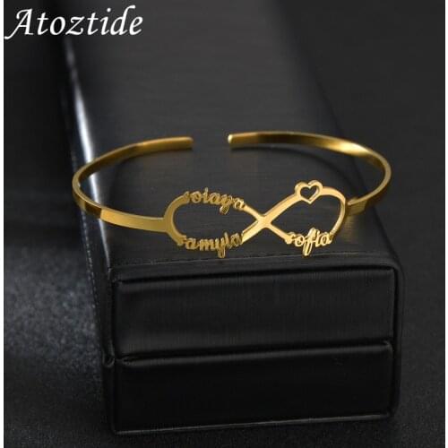 Atoztide Bracelet Personalized Custom Name Number 8 Shape Fashion Bangle Stainless Steel for Women Gold Jewelry Birthday Gift