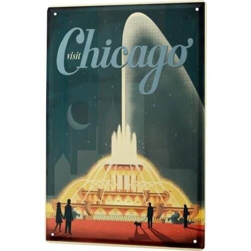 SINCE 2004 Tin Sign Metal Plate Decorative Sign Home Decor Plaques Deco City Chicago Fountain Water Fountain Games 8X12