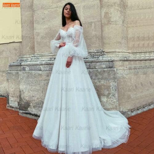 Sexy Boho Wedding Dress Long Sleeves 2021 Vestido De Novia Slim Fit Corset Tulle A Line Bridal Gowns Custom Made Robe De Mariage