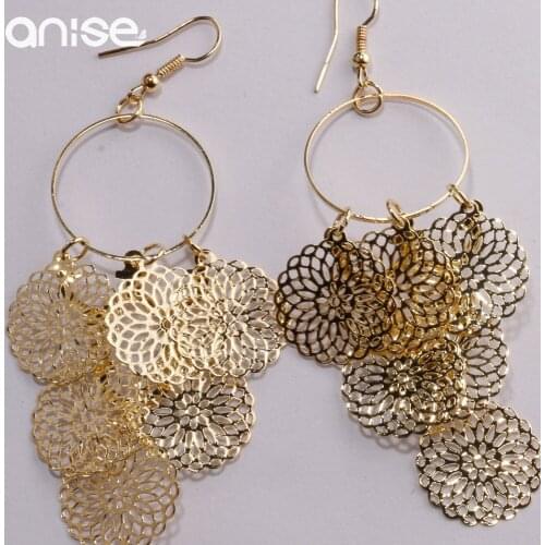 Anise Luxury Hollow Flower Drop Earrings Multilayer Exaggerated Tassel Earrings Fashion Long Dangle Earring Statement Jewelry