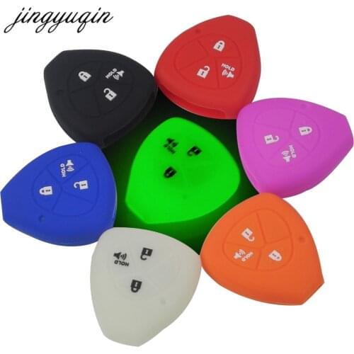 Jingyuqin Silicone Key Case For Toyota RAV4 Yaris Venza Scion tC xA xB xd 2 Buttons + Panic Protected fob Cover Holder