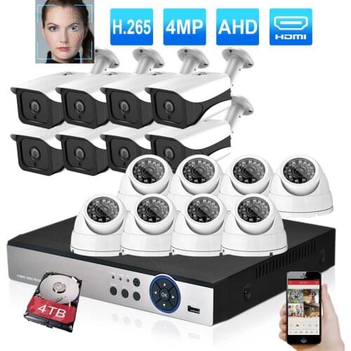 H.265 16CH 4MP AI Face Security Camera System 16CH HDMI 5MP DVR Home Video surveillance CCTV Camera kit 4TB