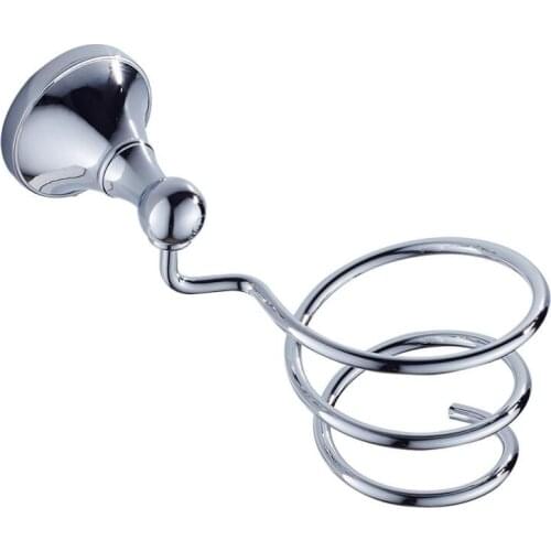 Modern Chrome Bathroom Wall-mounted Brass Hair Dryer Rack Storage Hairdryer Spiral Support Holder Bathroom Accessories