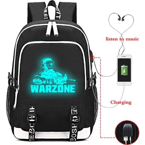 Call of Duty Warzone Luminous Printing School Bags for Teenagers Mochila Game USB Charging Backpacks Boys Bag PUBG Backpack