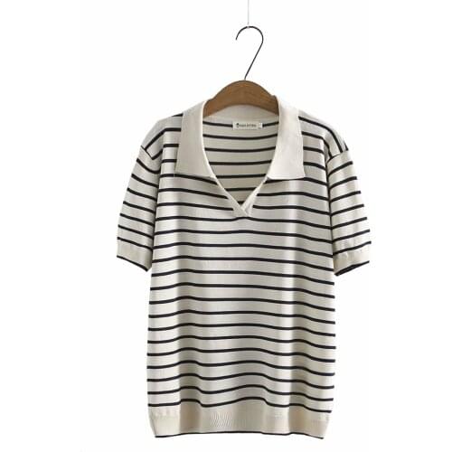 Plus size turn-down collar Thin soft knitted t shirts 2021 new Womens summer short sleeve tshirts Khaki black loose tee shirts