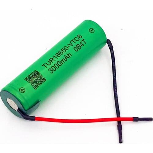 Turmera 18650 VTC6 3000mAh Battery 30A Welding Wire for 12V to 25V Electric Drill Screwdriver Battery and E-bike Use MA17