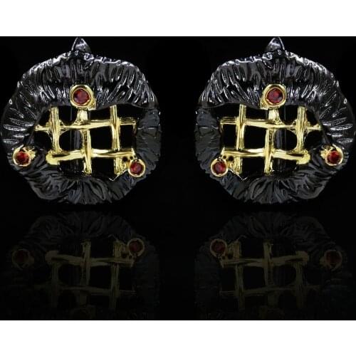 Unique black gold geometric hollow earrings ruby cross line earrings party party jewelry earrings ladies high jewelry earrings