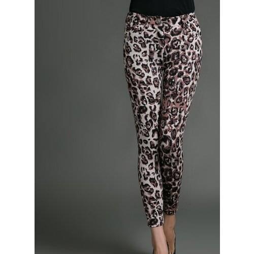 2018 Spring Fall Fashion Female Womens Leopard Pattern Stretch Ankle Length Pants , Autumn Woman Casual Slim Pencil Trousers