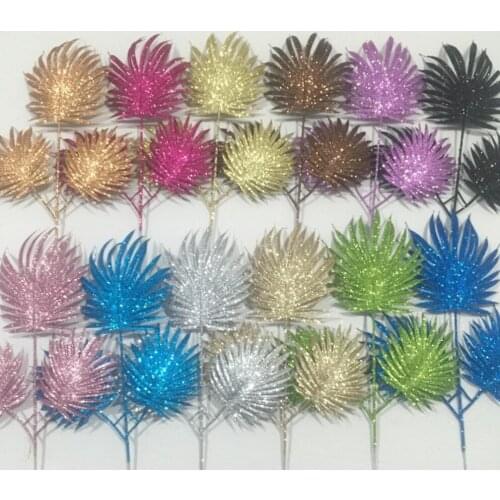 20pcs 37cm Artificial Glitter Fan Leaf Branch For Flower Arrangement Wedding Christmas Party Home Garden Decoration