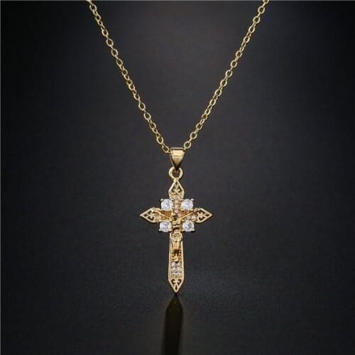Ladies Necklace Gold Color Cross Necklace Cubic Zirconia Necklace Fashion Charm Jewelry Birthday Gift for Girlfriend