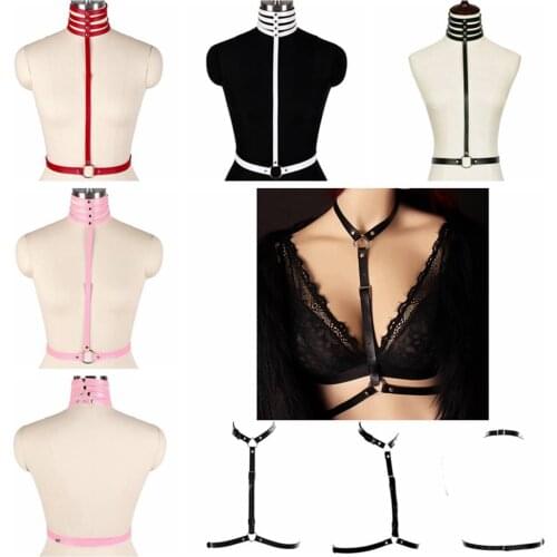 Women Chest Leather Harness Black Leather Garter Belt Gothic Body Belt Bondage Punk Adjust Waist Size Sexy Accessories Costume