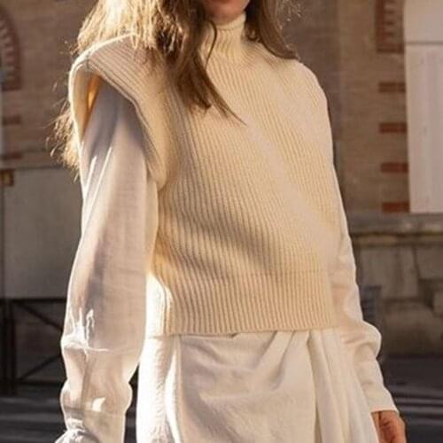 Women Autumn Winter Turtleneck Sleeveless sweater vest women Shoulder Pads Knit Sweater