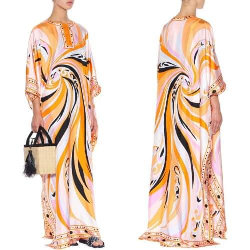 Ladies' new loose large code Greek style high-end fashion print silk jersey dress