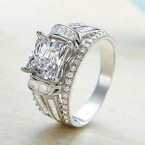 Fashion Princess Cut Cubic Zirconia Crystal Ring for Women Wedding Engagement Rings Full Bling Iced Out Gift Fashion Jewelry