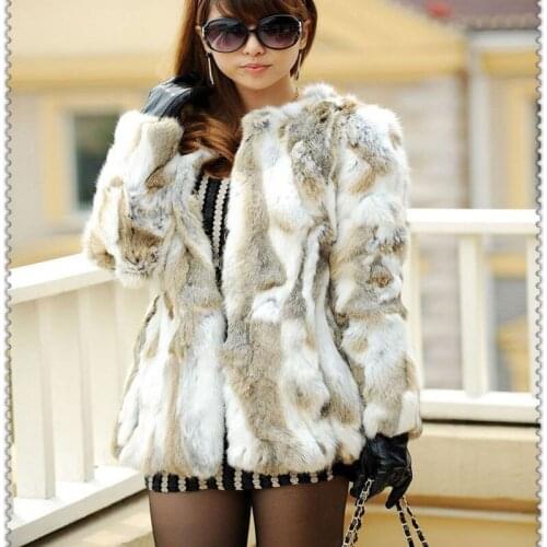 Lady Luxury Real Piece Rabbit Fur Coat Jacket Autumn Winter Women Fur Trench Outerwear Coats Clothing 1020