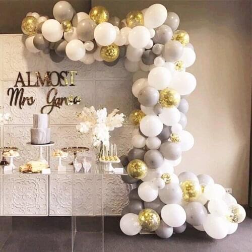 102pcs Gray White Latex Gold Confetti Balloons Arch Kit for Wedding Birthday Party Baby Shower Decoration Globos Supplies