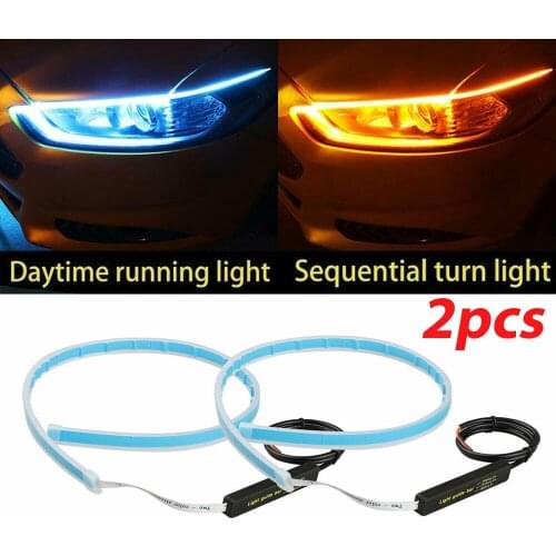 2pcs DRL LED Flexible Tube Style Dynamic Daytime Running Lights White Turn Signal Yellow Headlight LED Strip Angel Eyes