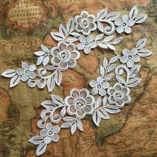 2Pieces Embroidered Lace Applique Sewing Wedding Fabric For Costume Dress Decor Bridal Veil Polyester Motif