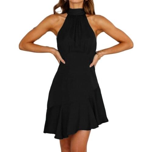 2021 New Design Good Quality Factory Price Fashion Hot Selling Womens Sexy High Waist Halter Solid Color Irregular Dress