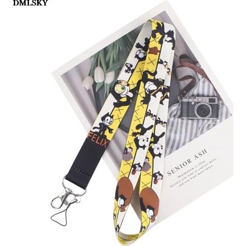 24pcs/lot MD066 DMLSKY Cartoon Cat Lanyard Keychain keys Badge ID Mobile Phone Rope Kids Cute Gifts Lanyard