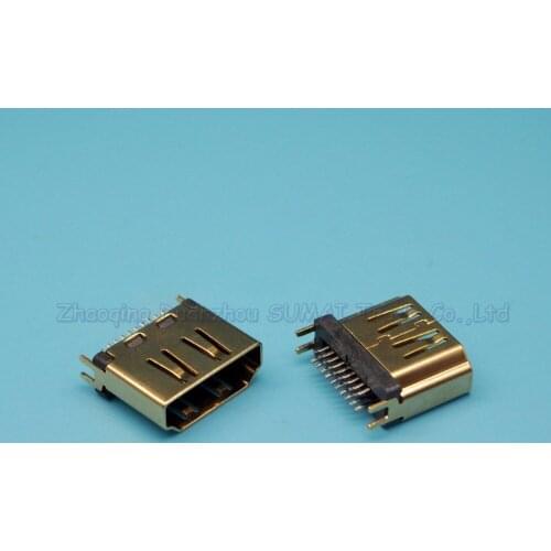 30pcs/lot Gold Plating HDMI female socket two rows of pins 19pin Splint type weld plate