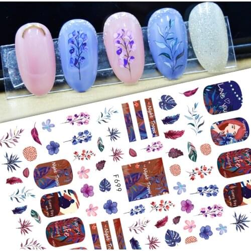 3D Nail Sticker Spring Autumn Self-Adhesive Glue Stickers Grass Flowers Feather Stripe Stickers for Manicure Nail Art Decoration