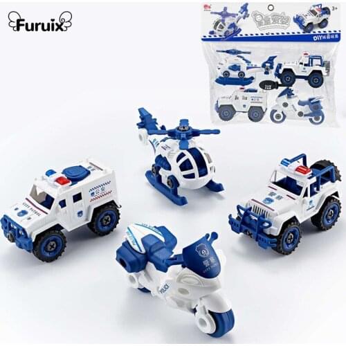 4Pcs Detachable and Assembled DIY Military Fire Engineering Vehicle Set Childrens Manual and Brain Educational Toy Car Model