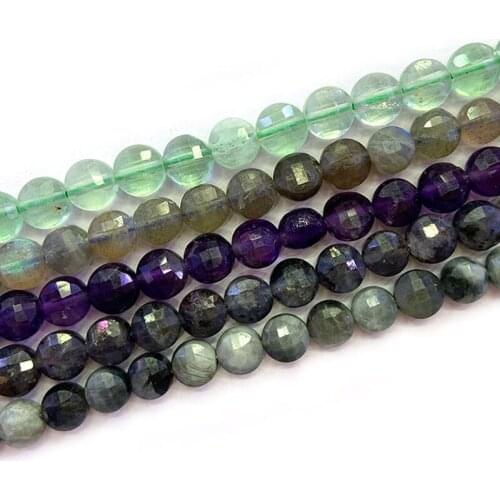 5-6mm Natural Fluorite Labradorite Amethysts Eagle Eye Stone Beads Faceted Coin Button Spacer DIY Loose Beads For Jewelry Making