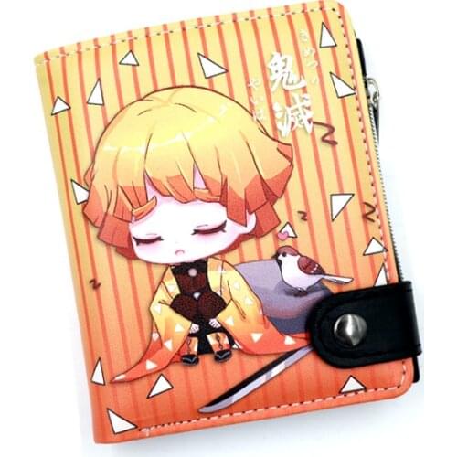 Anime Demon Slayer Kimetsu No Yaiba Soft Button Wallet Agatsuma Zenitsu Zipper Coin Card Purse