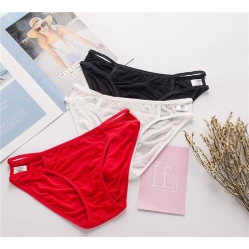 Birdsky, 3pcs 100% natural mulberry silk Women briefs mesh panties underwear, low waist, quick dry soft thin, 3 colors. OR-20