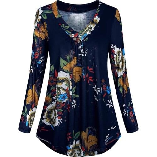 5XL Plus Size Women Long Sleeve Blouses V-Neck Floral Printed Shirt Ladies Fall Spring Tops Casual Blouses Female Shirt Tee D30