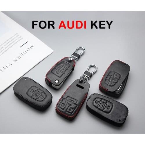 Genuine Leather Car Key Case Cover For Audi A4 A5 A6 A8 A4L A6L Q2 Q3 Q5 Q7 Q8 R8 TT Anti-wear Protective Key Shell Car Styling
