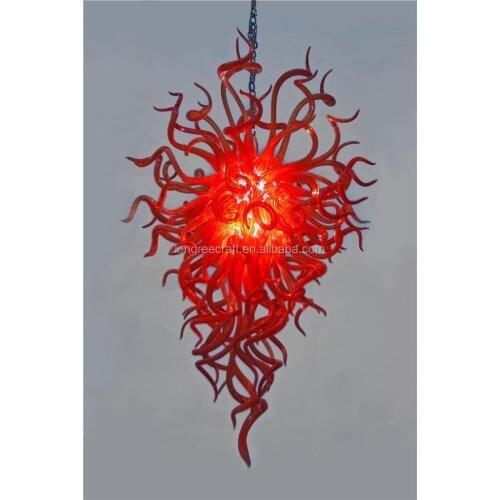Chihuly Ruby Red Art Glass Lamps Long Chain Blown Glass Murano Glaass Pendant Light