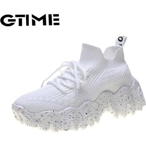 Breathable Womens Platform Sneakers 2020 Fashion Women Chunky Shoes Ladies Trainers Casual Female Footwear BLACK WHITESJPAE-529