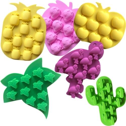 Chocolate Molds Ice Cube Trays Cactus Flamingo Strawberries Pineapple Apple Leaf Molds for Making Ice Jelly Chocolate Soap