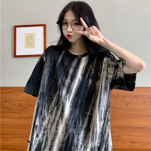 Tie-dyed short-sleeved t-shirt girl 2021 summer new loose-fitting trendy top cool