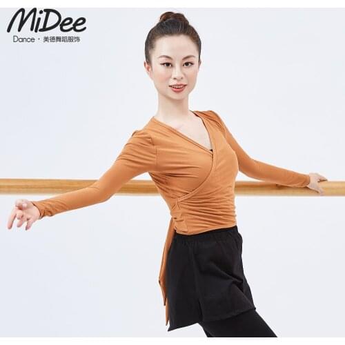 MiDee Cotton Shirt Crop Top Women Classical Dance Wear Corss V-neck Long Slesves Training Clothe Jacket Warm Modern Ballet Dress