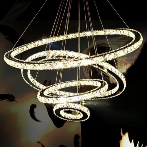 Chrome Chandelier CrystalDiamond Ring LED Lamp Stainless Steel Hanging Light Fixtures Adjustable Cristal LED Luster chandelier
